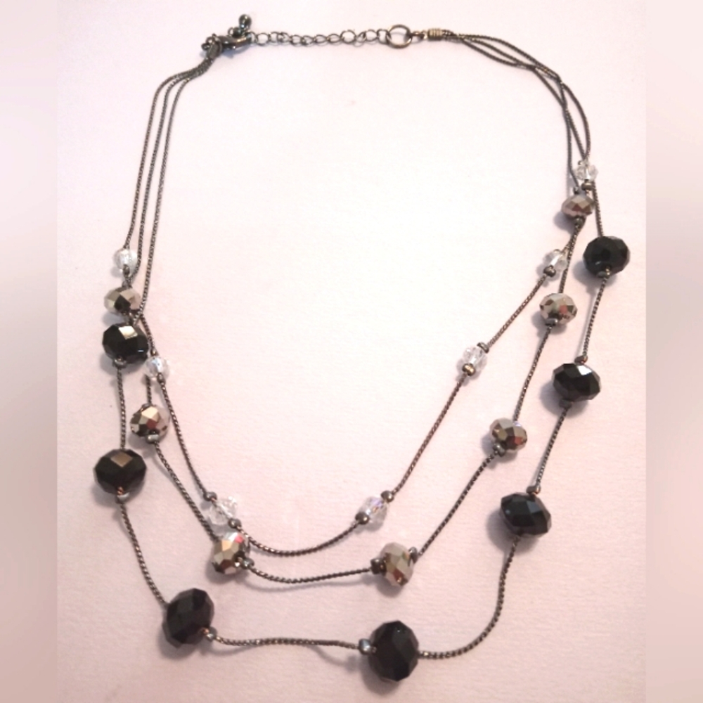 #63. All Faceted Glass Beaded, 3 Layer Necklace. 8 1/2" Long